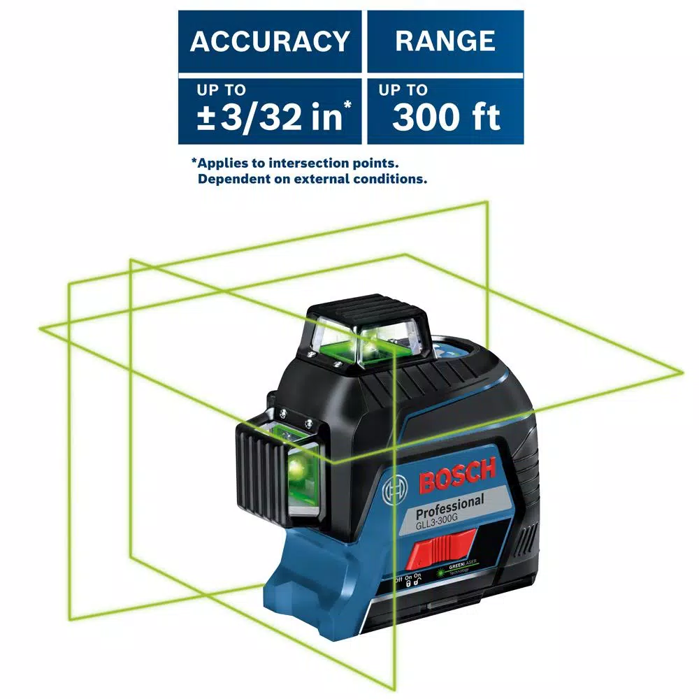 Bosch GLL3-300G 360-Degree Green Self-Leveling 3-Plane Laser Level