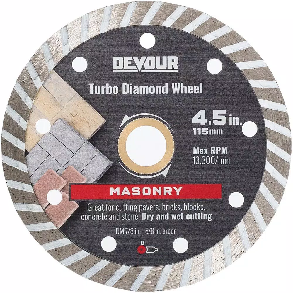 DEVOUR 4.5 in. Turbo Rim Diamond Blade for Masonry, Brick, Concrete & Stone