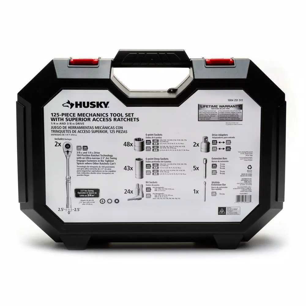 Husky 125-Piece Mechanics Tool Set with 144-Position 1/4 in. and 3/8 in. Drive Ratchets