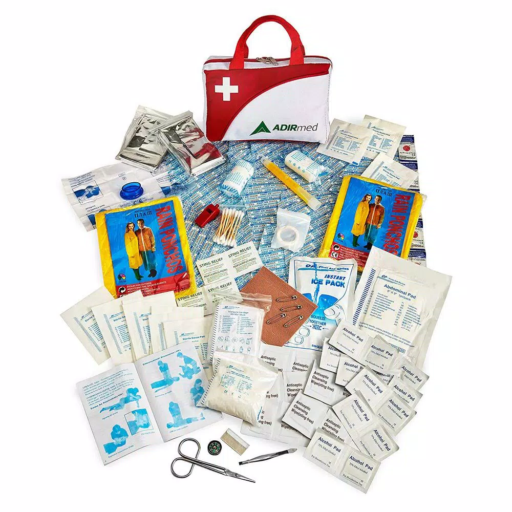 AdirMed 154-Piece Ultimate First Aid Kit - Weather-Resistant Red Carrying Case
