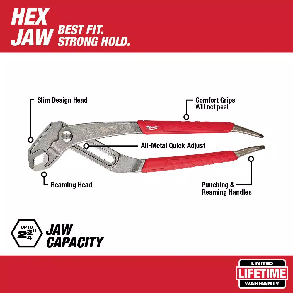 Milwaukee 12 in. Hex-Jaw Pliers with V-Jaw Geometry