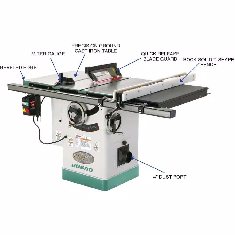 Grizzly Industrial 10 in. 3 HP 220-Volt Cabinet Table Saw with Left Tilting Capability and Riving Knife
