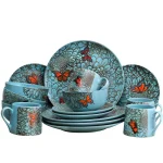 Elama Butterfly Garden 16-Piece Blue Stoneware Dinnerware Set, Service for 4 thumbnail 1
