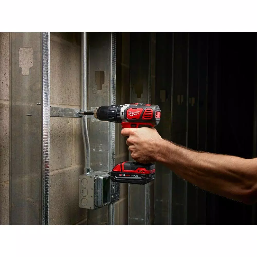 Milwaukee M18 Compact 1/2 in. Hammer Drill Driver Kit with (2) 1.5Ah Batteries, Charger, and Hard Case