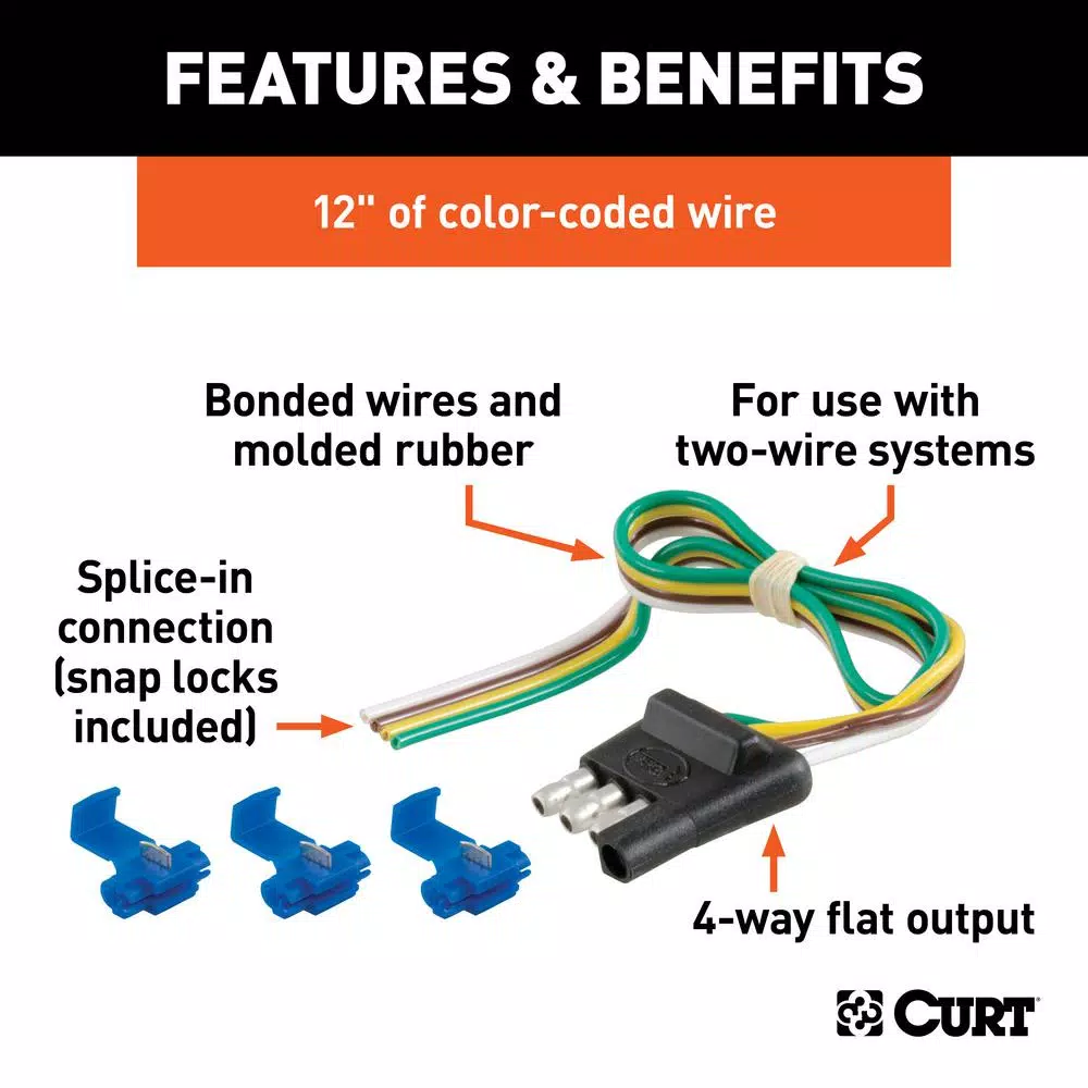 CURT 4-Way Flat Trailer Connector Plug with 12" Wires and Hardware