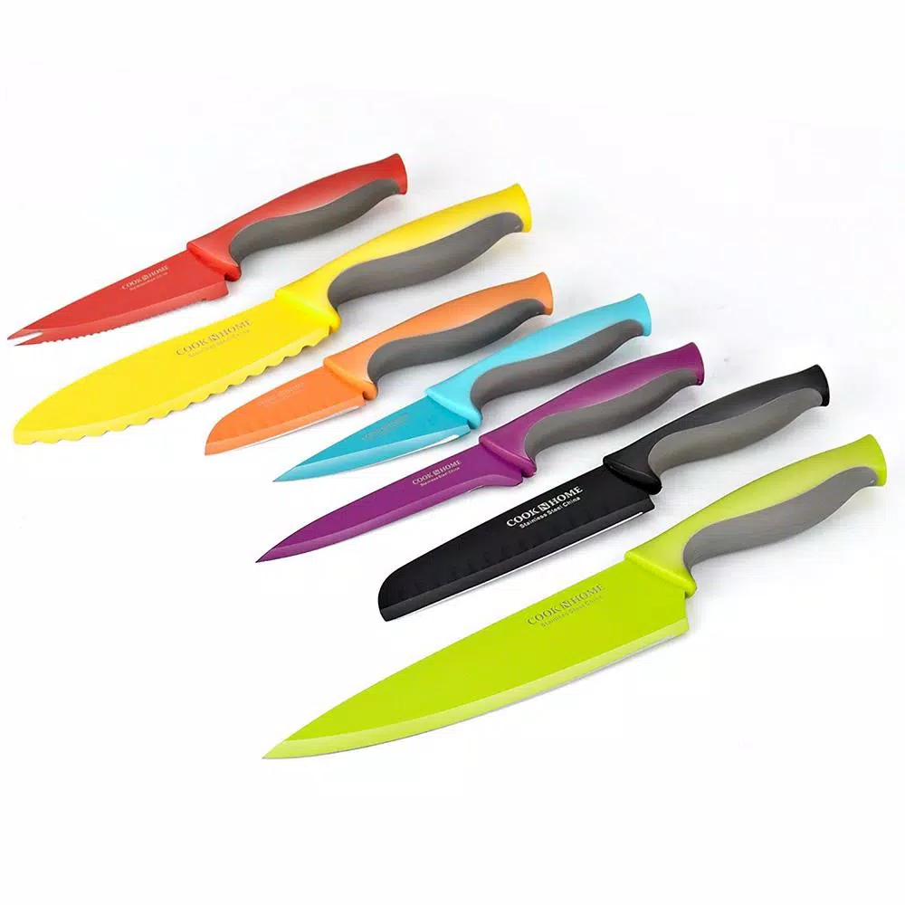 Cook N Home 14-Piece Multicolor Nonstick Carbon Stainless Steel Kitchen Knife Set with Sheaths