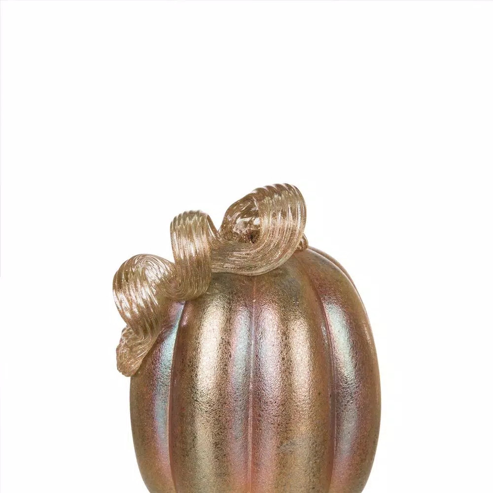 Glitzhome Blue and Gold Glittery Glass Pumpkin Set of 2 - Handmade Indoor Tabletop Decor