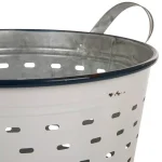 Glitzhome Farmhouse Enamel Metal Basket Set of 2 - White and Galvanized Iron Storage Baskets thumbnail 4