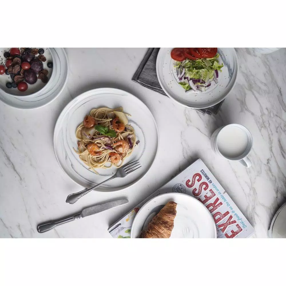 Stone Lain 32-Piece Gray Marble Porcelain Dinnerware Set for 8