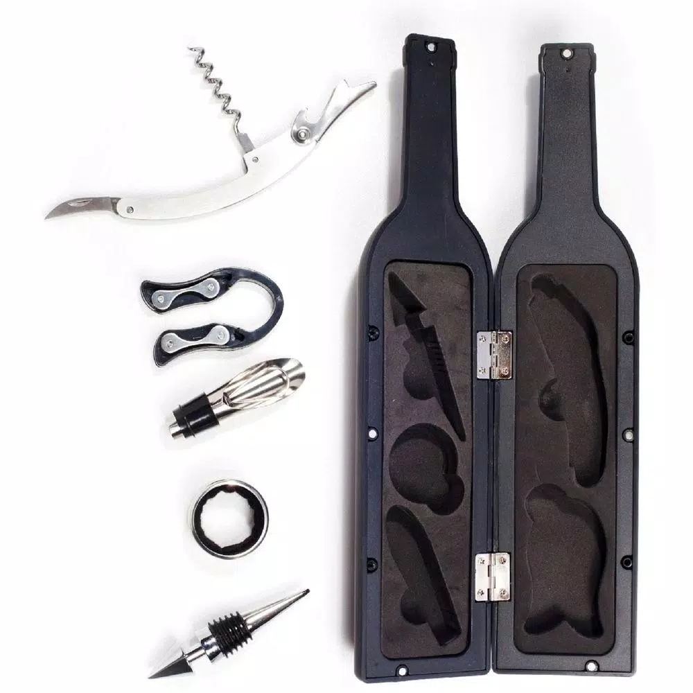 Ozeri 5-Piece Wine Accessory Set - Wine Bottle Shaped Corkscrew & Tool Kit