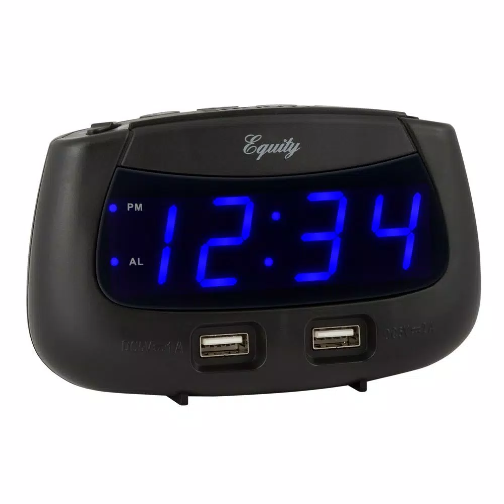 Equity by La Crosse Blue LED Dual USB Digital Alarm Clock with Adjustable Dimmer