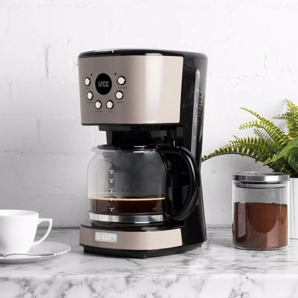 Haden 12-Cup Retro Style Programmable Drip Coffee Maker with Strength Control, Putty