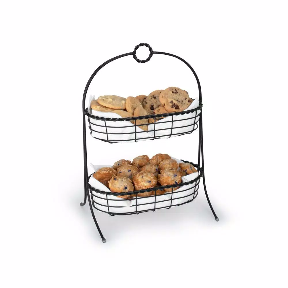 Spectrum Everly 2-Tier Oval Steel Fruit Basket & Serving Stand, Black