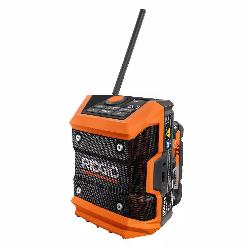 RIDGID 18V Cordless Compact Bluetooth Radio with Radio App, 1.5 Ah Battery & Charger Kit