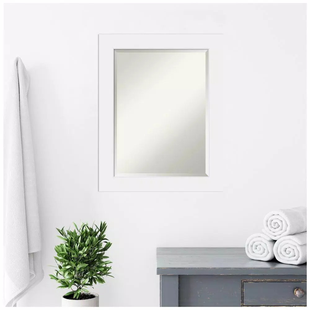 Amanti Art Corvino 23 in. W x 29 in. H Rectangular Beveled Edge Bathroom Vanity Mirror, Satin White Wood Frame