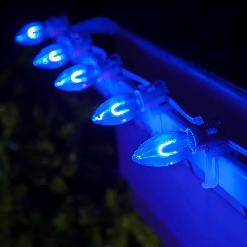 Wintergreen Lighting FlexFilament C9 Blue LED Shatterproof Vintage Edison Replacement Christmas Light Bulbs, 5-Pack