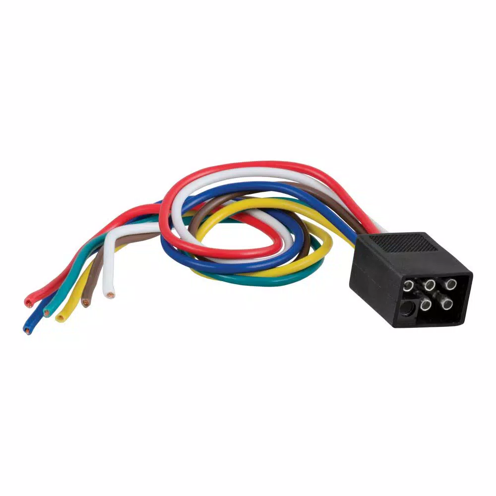 CURT 6-Way Square Trailer Side Connector Plug with 12" Color-Coded Wires
