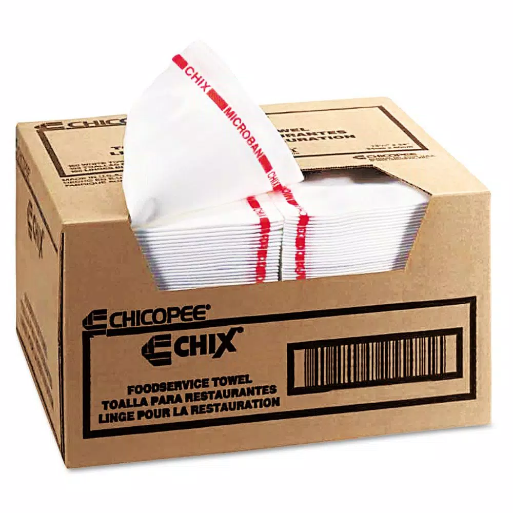 Chix Microban Antimicrobial Reusable Food Service Towels, White, 13 x 24 in (150 Count)