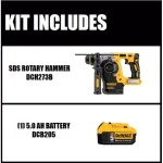 DEWALT DCH273B 20V MAX XR Brushless 1 in. SDS Plus L-Shape Rotary Hammer with (1) 5.0 Ah Battery thumbnail 2