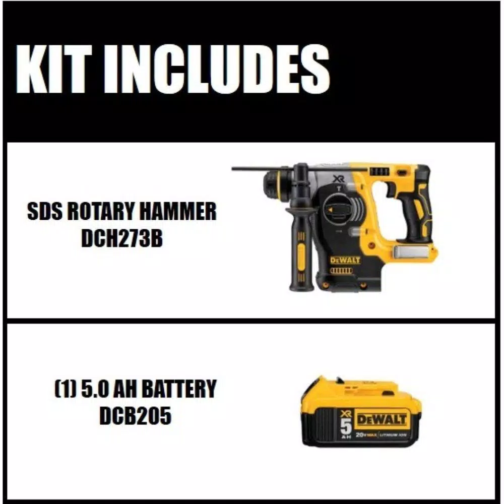 DEWALT DCH273B 20V MAX XR Brushless 1 in. SDS Plus L-Shape Rotary Hammer with (1) 5.0 Ah Battery