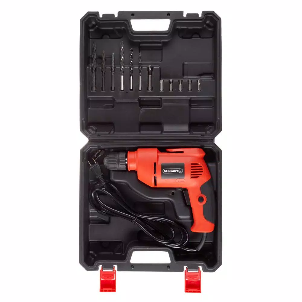 Stalwart 3.2 Amp 3/8 in. Corded Electric Power Drill Kit with Carrying Case