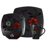Gibson Elite Evening Blossom 16-Piece Black Stoneware Dinnerware Set, Service for 4 thumbnail 1