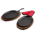 Tramontina 6-Piece 10 in. Cast Iron Fajita Pan Set with Wood Trivets and Handle Mitts thumbnail 1