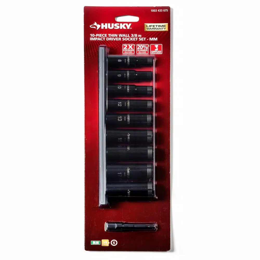 Husky 3/8 in. Drive Metric Thin Wall Deep Impact Socket Set, 10-Piece