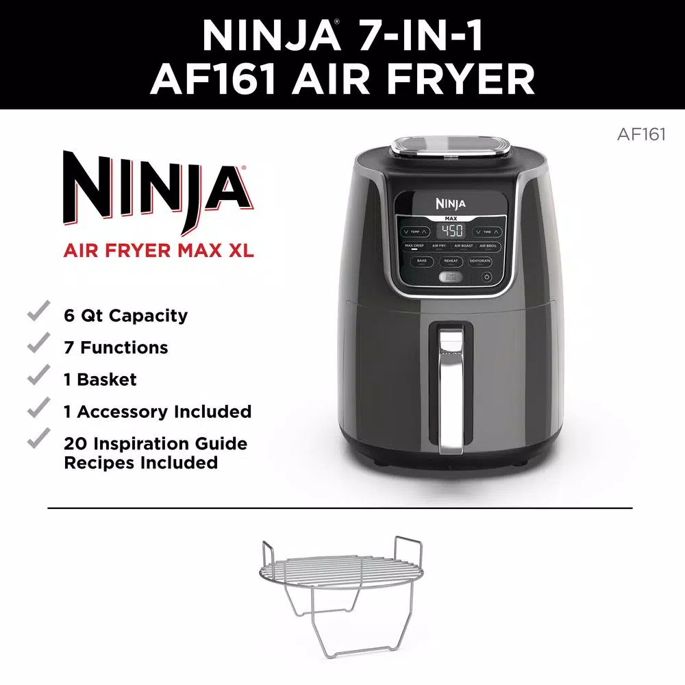 Ninja Air Fryer Max XL 5.5 Qt. Grey, MaxCrisp Technology
