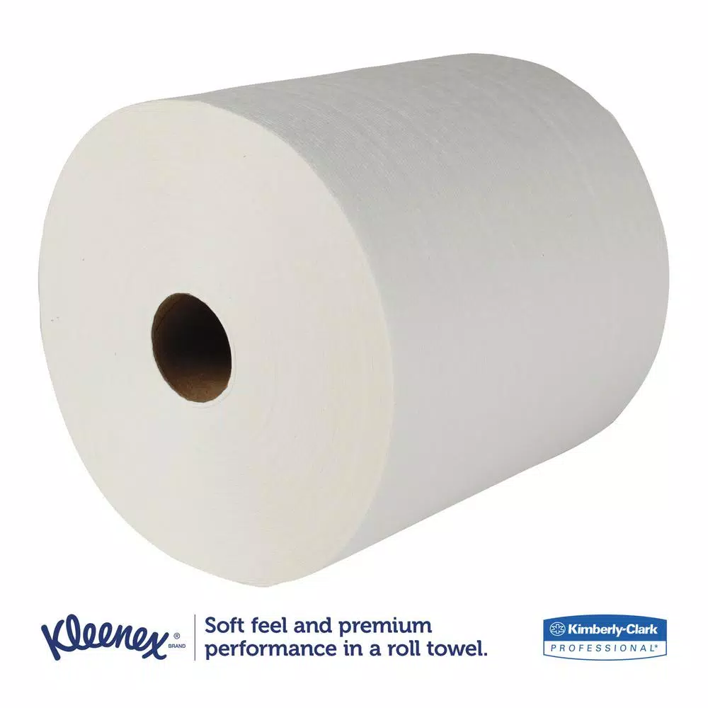 Kleenex Essential Plus Hard Roll Paper Towels, 8 in. x 600 ft, 1.75 in. Core, White (6 Rolls per Carton)