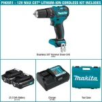 Makita 12V Max CXT Brushless 3/8 in. Cordless Hammer Driver-Drill Kit w/ (2) 2Ah Batteries, Charger & Case thumbnail 2