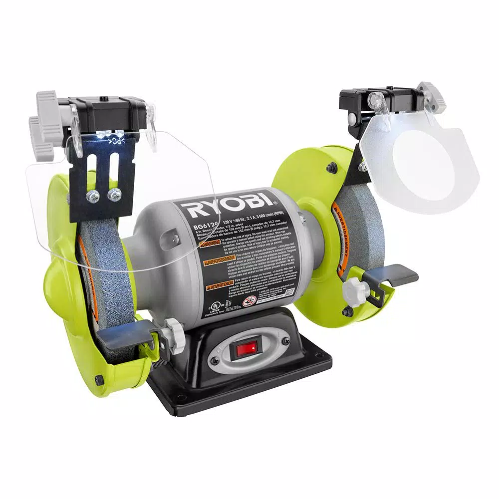 RYOBI 6 in. Bench Grinder with LED Lights, 2.1 Amp