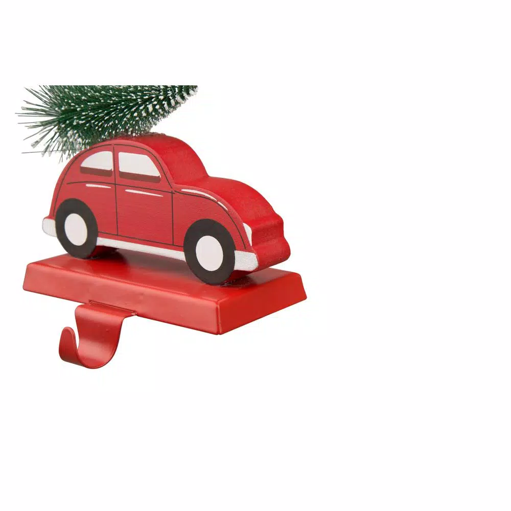 Glitzhome Red Car and Truck Wooden/Metal Stocking Holders, Set of 2