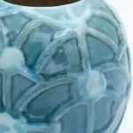 Unbranded Grotto Aqua Rope Emboss Round Stoneware Vase - Turquoise Blue thumbnail 2
