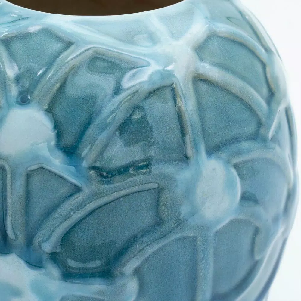 Unbranded Grotto Aqua Rope Emboss Round Stoneware Vase - Turquoise Blue