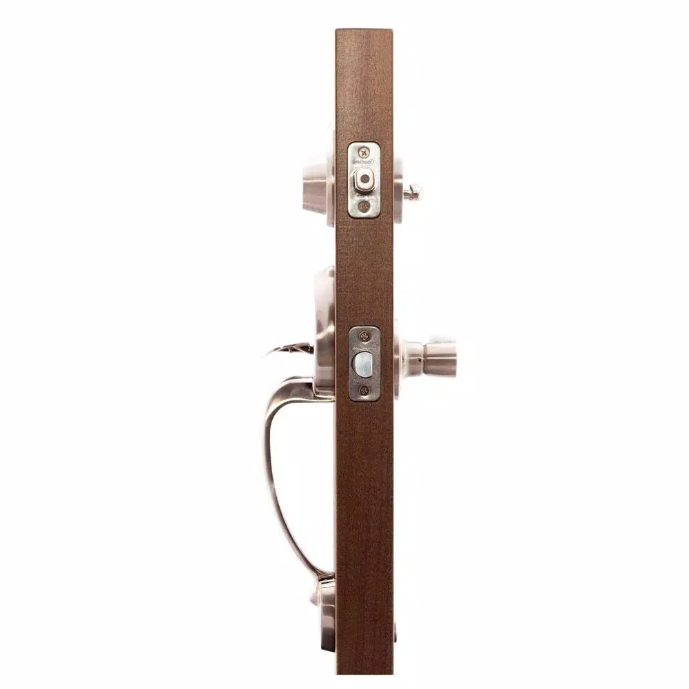 Copper Creek Mid Century Modern Satin Stainless Front Door Handleset with Left-Hand Scandinavian Lever Trim