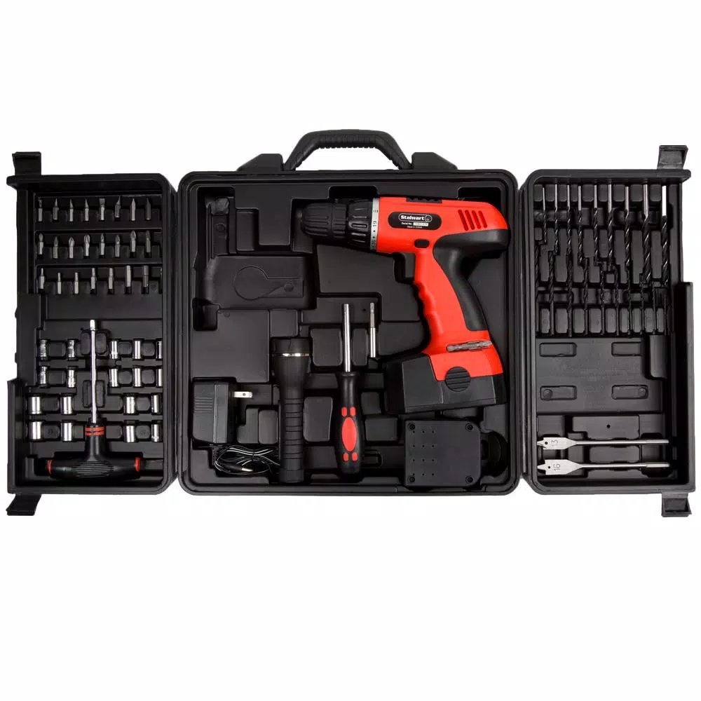 Stalwart 18V Cordless 3/8 in. Drill/Driver Set with 78-Piece Accessory Kit and Carrying Case