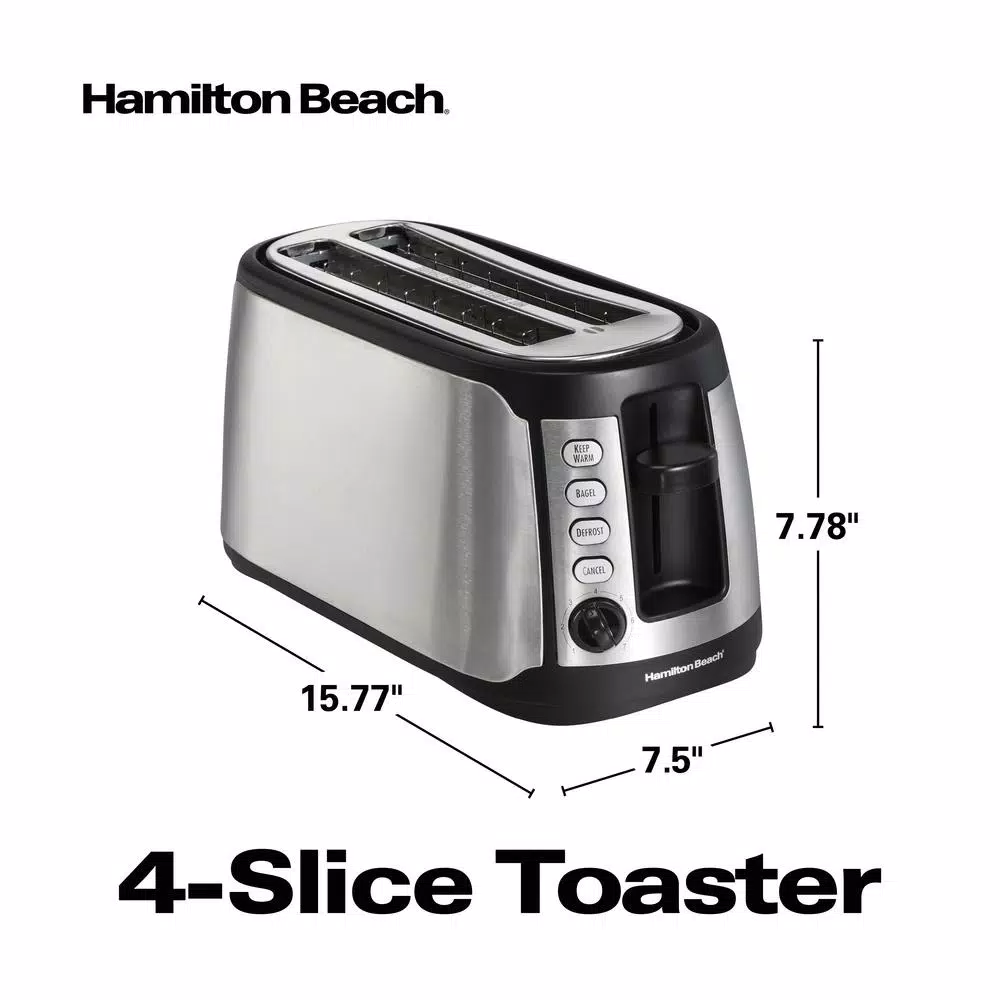 Hamilton Beach 4-Slice Long Slot Toaster with Keep Warm Setting, Black