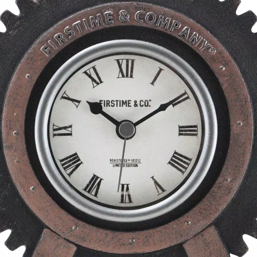 FirsTime & Co. Gear Tabletop Analog Clock - Satin Black & Aged Rust