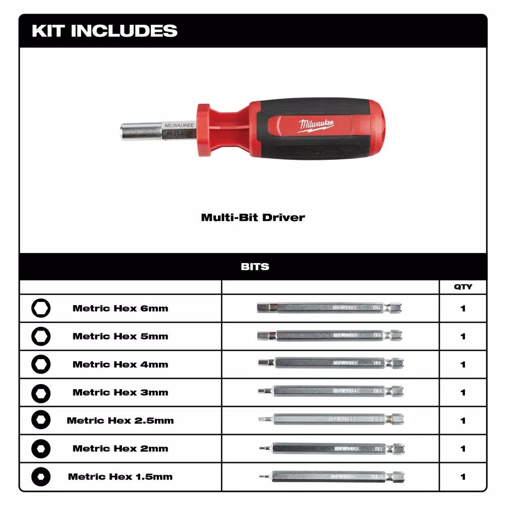 Milwaukee 9-in-1 Metric Hex/Key Drive Multi-Bit Screwdriver Set