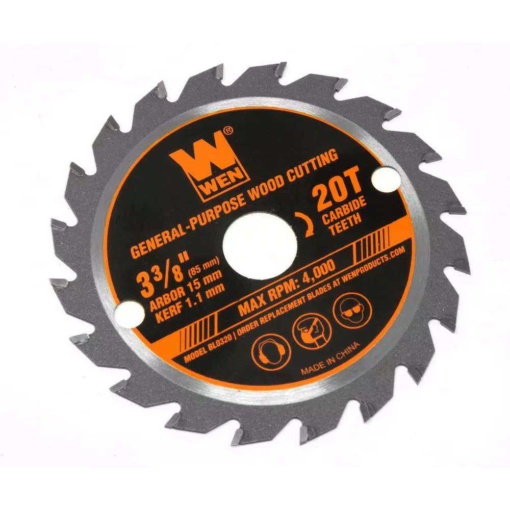 WEN 3-3/8 in. 20-Tooth Professional Woodworking Circular Saw Blade, 15 mm Arbor