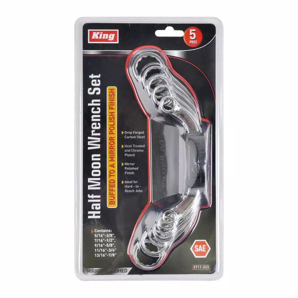 KING 5-Piece SAE Half-Moon Box-End Wrench Set, 5/16 in. to 7/8 in.