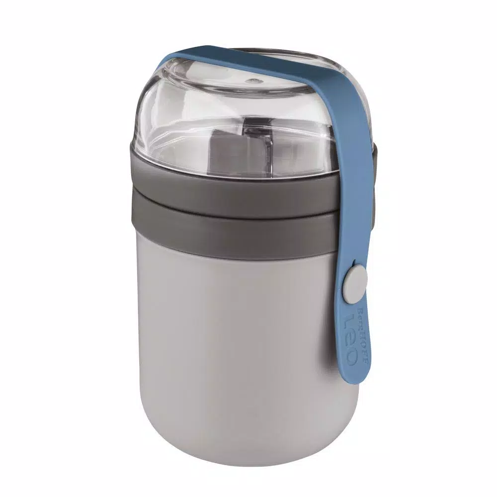 BergHOFF Leo Dual Lunch Box and 3-Piece Stainless Steel Flatware Set - Grey and Blue