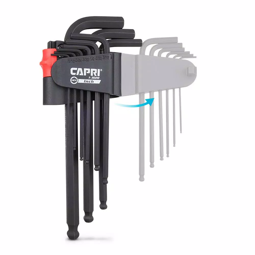Capri Tools S2 Steel SAE Long Arm Ballpoint Hex Key Wrench Set, 9-Piece