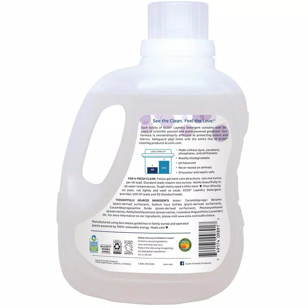 ECOS 2X Ultra Concentrated Liquid Laundry Detergent, Lavender Scent, 100 oz.