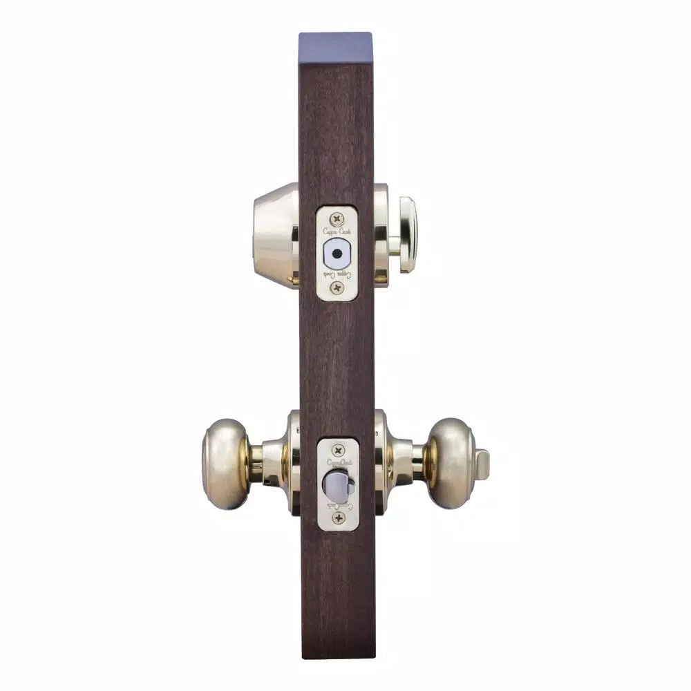 Copper Creek Colonial Polished Brass Entry Door Knob with Single Cylinder Deadbolt Combo Pack