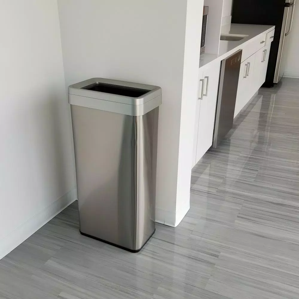 iTouchless 21 Gal. Stainless Steel Slim Rectangular Open Top Commercial Trash Can with Dual Deodorizer