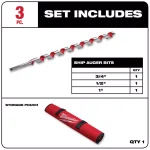 Milwaukee 18 in. Ship Auger Wood Drilling Bit Set, 3-Piece High Speed Steel thumbnail 2