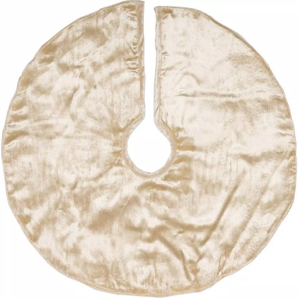 VHC Brands Creme Memories 21 in. Vanilla Velvet Christmas Tree Skirt with Gold Trim