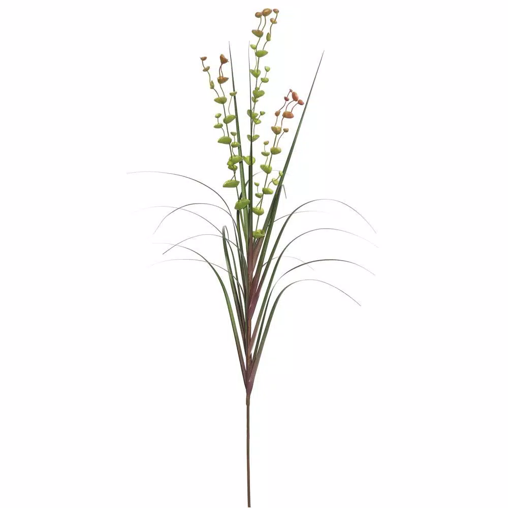 Vickerman 24 in. Artificial Eucalyptus and Green Grass Potted Plant in Black Insertable Pot